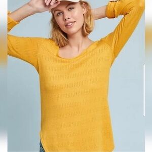 Anthropologie Akemi + Kin Sylvie Pointelle Mustard Tunic